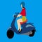 simple vector design of woman riding a vespa motorcycle