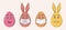 Simple vector emojis of Easter eggs with ears and masks. Bright stickers during the coronavirus quarantine.