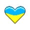Simple vector flat pixel art illustration of icon in the shape of heart in the colors of the flag of Ukraine
