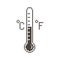 Simple vector flat pixel art sign of thermometer with scale and Celsius and Fahrenheit icon