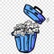Simple Vector Hand Draw Sketch of white used and crumpled paper at Blue trash bin at transparent effect background