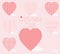 Simple vector heart with different universal patterns on a pink background. Holiday decorations