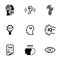 Simple vector icons. Flat illustration on a theme Intellect, research, mind, brain, person