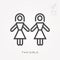 Simple vector illustration with ability to change. Line icon two girls