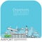 Simple vector illustration of airplane take off for departures from airport terminal and airplane parking at airfield.