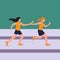 Simple Vector illustration drawing of young sporty runner women pass baton stick at the run race event. Healthy lifestyle and fun