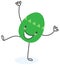 Simple vector illustration of a happy green flat design easter egg cartoon character standing on one foot