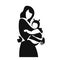 Simple Vector illustration mother with her baby in sling icon sticker. Wearing baby in sling