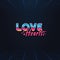 simple vector illustration in retro futurism style of 1980s of headline signboard text love hearts