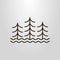 Simple vector line art pictogram of three abstract trees and water waves