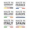 Simple vector logos Made in Italy, Germany, France, Ireland, Spain and Made in European Union. Premium quality. Label