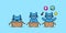 simple vector pixel art illustration of cartoon three blue cats in cardboard boxes