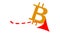 Simple vector. Red arrow with bitcoin symbol. Financial crisis concept. Bitcoin depreciation