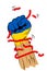 Simple Vector Sketch Punching or Fisting Hand, Hold Red Rope, Ukraine Flag Body Painting