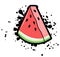 Simple watermelon triangle with black splash, vector illustration