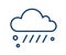 Simple weather icon with rain drops and hail or sleet falling from cloud. Raincloud logo with linear raindrops