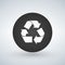 Simple white recycling icon in the black circle, illustration