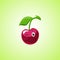 Simple winking character cartoon cherry. Cute smiling cherry icon isolated on green background