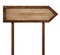 Simple wooden arrow signpost roadsign made of natural wood with double pole and dark frame