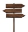 Simple wooden tripple direction arrow signpost roadsign made of dark wood with single pole