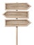 Simple wooden tripple direction arrow signpost roadsign made of natural wood with single pole and bright frame