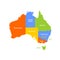 Simplified map of Australia divided into states and territories. Multicolored flat vector map