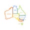 Simplified map of Australia divided into states and territories. Multicolored outline flat vector map