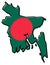 Simplified map of Bangladesh outline, with slightly bent flag un