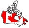 Simplified map of Canada outline, with slightly bent flag under