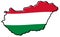 Simplified map of Hungary outline, with slightly bent flag under