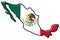 Simplified map of Mexico outline, with slightly bent flag under