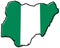 Simplified map of Nigeria outline, with slightly bent flag under