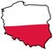 Simplified map of Poland outline, with slightly bent flag under