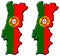 Simplified map of Portugal outline, with slightly bent flag under it. (Two versions, one with simpler coat of arms)