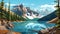 Simplified Moraine Lake: Art Illustration Of Calm Waters In Teal And Maroon