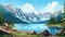 Simplified Moraine Lake: Calm Landscapes In Whistlerian Cartoon Style