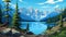 Simplified Moraine Lake: A Cartoonish Mountain And Lake Scenery