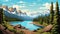 Simplified Moraine Lake: Highly Detailed Cartoon Illustration For Children