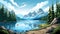 Simplified Moraine Lake: Hyper-detailed Illustration Of A Cartoon Landscape