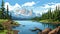 Simplified Mountain Side: Nature Painter\\\'s Calm Waters