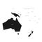 Simplified schematic map of Australia and Oceania. Vector political map in high contrast of black and white