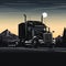 Simplified And Stylized Black Truck Driving At Sunset