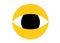 A simplified yellow single eye outline shape icon with black eyeball white backdrop