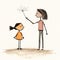 Simplistic Cartoon Illustration Of A Woman Blowing A Sparkler At A Child