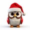 Simplistic Cartoon Owl With Santa Hat - 3d Rendering And Illustration