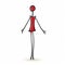 Simplistic Cartoon Stick Figure Woman In Red Dress