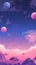 Simplistic Cartoon Wallpaper with Pink and Purple Sky and Planets AI Generated