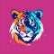 Simplistic innovative multicolored tiger logo. Empty background. Generative AI.