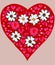 Simplistic painted red heart shape with heart and flower motif within, created with Generative AI