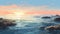 Simplistic Vector Art: Ocean Sunset Painting In 8k Resolution